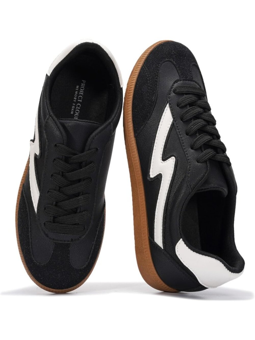 Womens Black Leather Project Cloud Sneakers Comfortable Lace-Up Fashion Sneakers